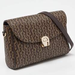 Aigner Brown Coated Canvas and Leather Crossbody Bag
