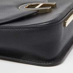 Aigner Black Leather Logo Flap Top Handle Bag