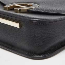 Aigner Black Leather Logo Flap Top Handle Bag