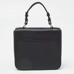 Aigner Black Leather Logo Flap Top Handle Bag
