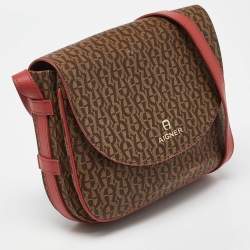 Aigner Brown/Red Signature Coated Canvas and Leather Crossbody Bag