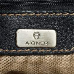 Aigner Black Leather Logo Messenger Bag