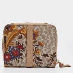 Aigner Multicolor Floral Print Coated Canvas and Leather Zip Compact Leather