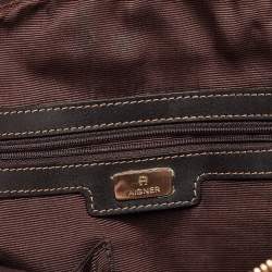 Aigner Dark Brown Monogram Coated Canvas and Leather Zip Satchel