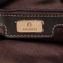 Aigner Dark Brown Monogram Coated Canvas and Leather Zip Satchel