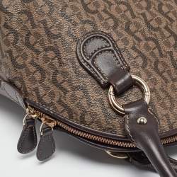 Aigner Dark Brown Monogram Coated Canvas and Leather Zip Satchel