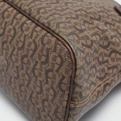 Aigner Dark Brown Monogram Coated Canvas and Leather Zip Satchel