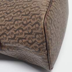 Aigner Dark Brown Monogram Coated Canvas and Leather Zip Satchel