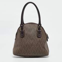 Aigner Dark Brown Monogram Coated Canvas and Leather Zip Satchel