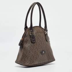 Aigner Dark Brown Monogram Coated Canvas and Leather Zip Satchel