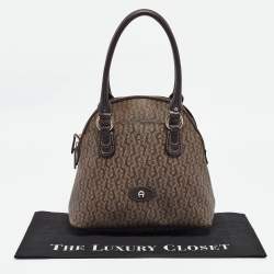 Aigner Dark Brown Monogram Coated Canvas and Leather Zip Satchel