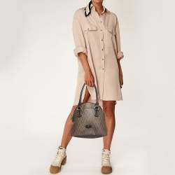 Aigner Dark Brown Monogram Coated Canvas and Leather Zip Satchel