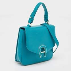 Aigner Green Leather Logo Flap Top Handle Bag