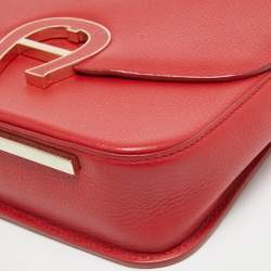 Aigner Red Leather Logo Flap Top Handle Bag
