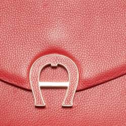 Aigner Red Leather Logo Flap Top Handle Bag