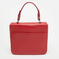Aigner Red Leather Logo Flap Top Handle Bag