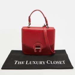 Aigner Red Leather Logo Flap Top Handle Bag