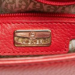 Aigner Red Leather Logo Flap Top Handle Bag