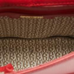 Aigner Red Leather Logo Flap Top Handle Bag