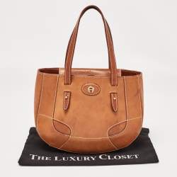 Aigner Brown Leather Logo Flap Hobo 