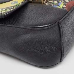 Pre Owned Aigner Black Leather and Coated Canvas Crossbody Bag