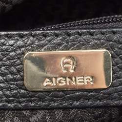 Pre Owned Aigner Black Leather and Coated Canvas Crossbody Bag