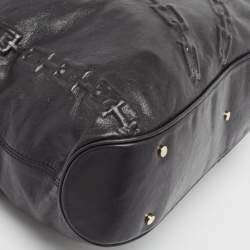 Pre Owned Aigner Black Chain Embossed Leather Hobo