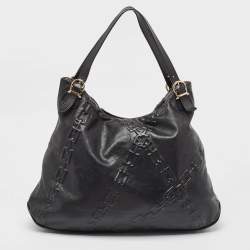 Pre Owned Aigner Black Chain Embossed Leather Hobo
