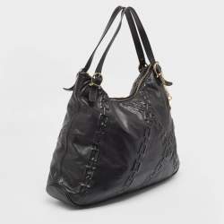 Pre Owned Aigner Black Chain Embossed Leather Hobo