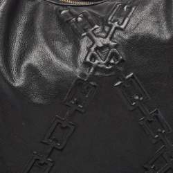 Pre Owned Aigner Black Chain Embossed Leather Hobo