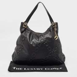 Pre Owned Aigner Black Chain Embossed Leather Hobo