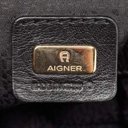 Pre Owned Aigner Black Chain Embossed Leather Hobo