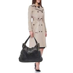 Pre Owned Aigner Black Chain Embossed Leather Hobo