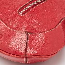 Aigner Red Shimer Leather Tassel Pocket Hobo