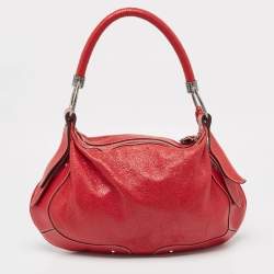 Aigner Red Shimer Leather Tassel Pocket Hobo