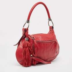 Aigner Red Shimer Leather Tassel Pocket Hobo