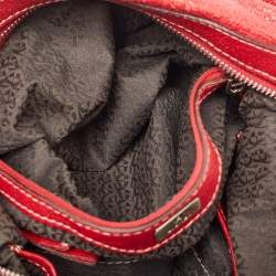 Aigner Red Shimer Leather Tassel Pocket Hobo