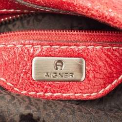 Aigner Red Shimer Leather Tassel Pocket Hobo