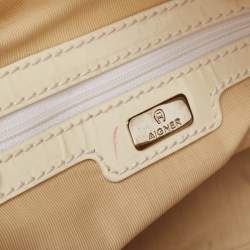 Aigner White/Cream Monogram Canvas and Patent Leather Logo Satchel