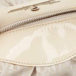 Aigner White/Cream Monogram Canvas and Patent Leather Logo Satchel