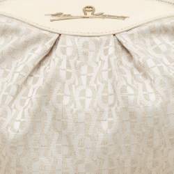 Aigner White/Cream Monogram Canvas and Patent Leather Logo Satchel