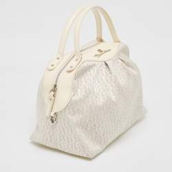 Aigner White/Cream Monogram Canvas and Patent Leather Logo Satchel