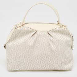 Aigner White/Cream Monogram Canvas and Patent Leather Logo Satchel