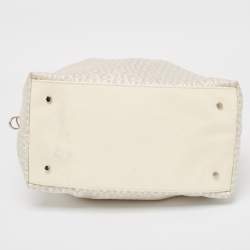 Aigner White/Cream Monogram Canvas and Patent Leather Logo Satchel