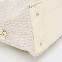 Aigner White/Cream Monogram Canvas and Patent Leather Logo Satchel