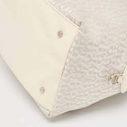 Aigner White/Cream Monogram Canvas and Patent Leather Logo Satchel