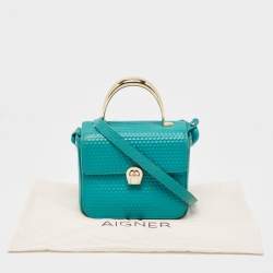 Aigner Green Textured Leather Genoveva Top Handle Bag