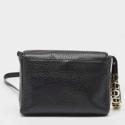 Aigner Black Pebbled Leather Flap Shoulder Bag