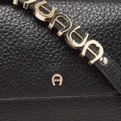 Aigner Black Pebbled Leather Flap Shoulder Bag