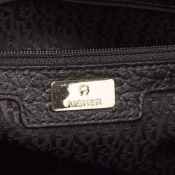 Aigner Black Pebbled Leather Flap Shoulder Bag